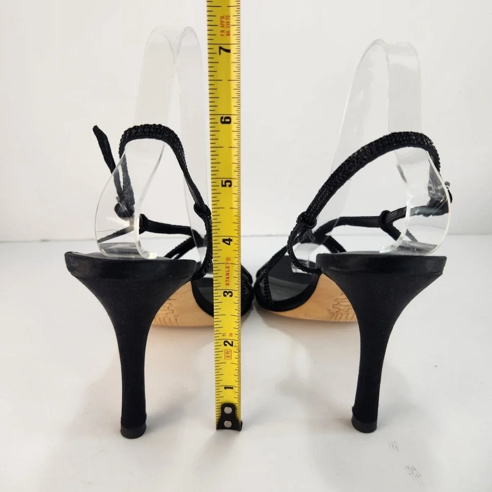 Pelle Moda Women's 8.5 Black Rhinestone Strappy Slingback‎ Heels Evening Party